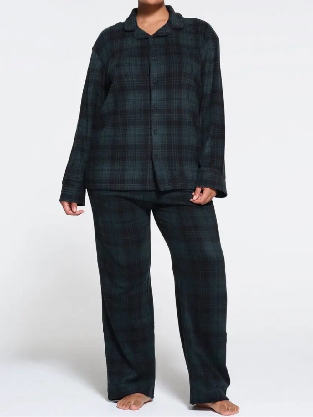 SKIMS Black & Dark Green Plaid Relaxed Button-Up Pajama Set
